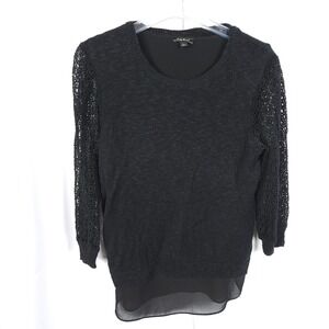 Lucky Brand Black Lace Sleeve Linen Cotton Sweater Women's Large